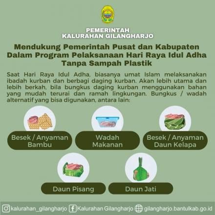 Dukung Pelaksanaan Hari Raya Idul Adha 1443 H Tanpa Sampah Plastik