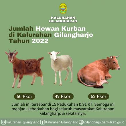 Jumlah Hewan Kurban Hari Raya Idul Adha 1443 H di Kalurahan Gilangharjo